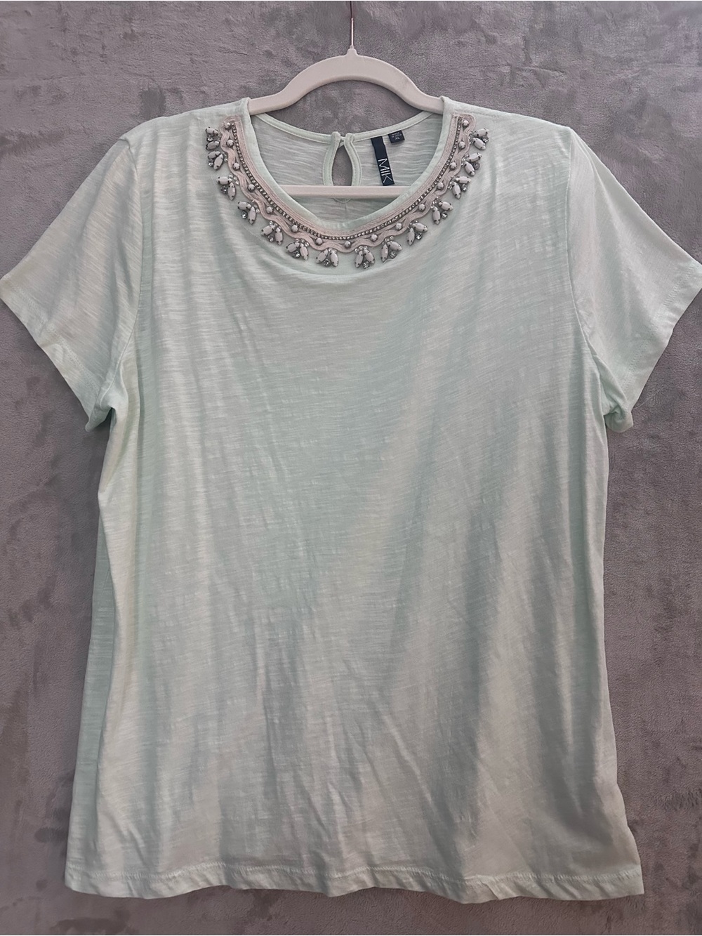 Mik‎ Cream Embellished Short Sleeve T-Shirt Size XL
